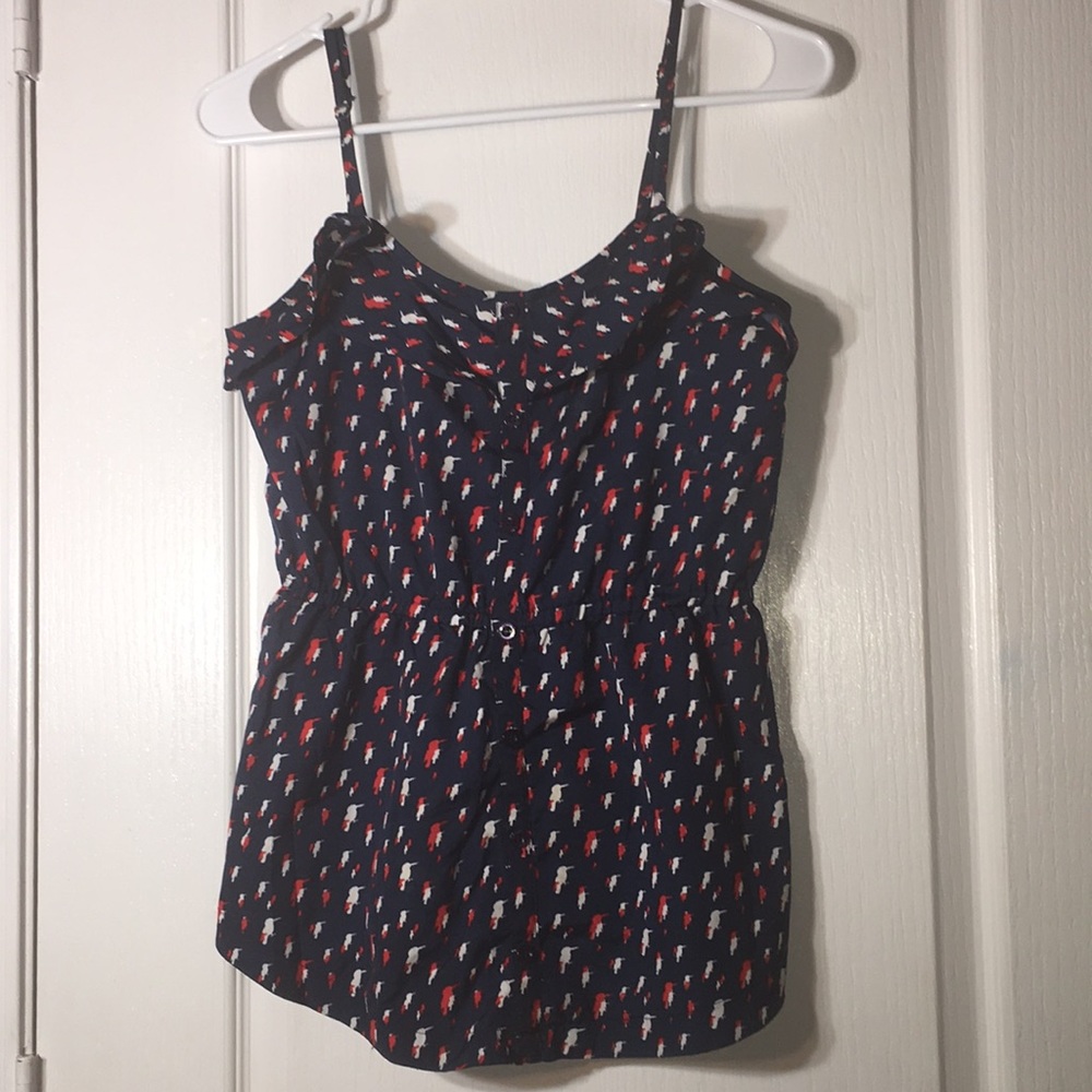 MNG by Mango blue top with red/white birds
